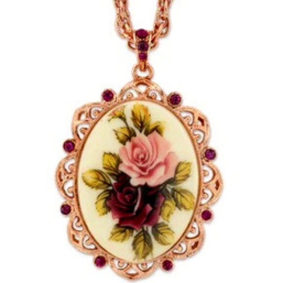 1928 Jewelry - 1928 JEWELRY Victorian Rose Gold/Amethyst Purple Crystal Floral Necklace**NEW!